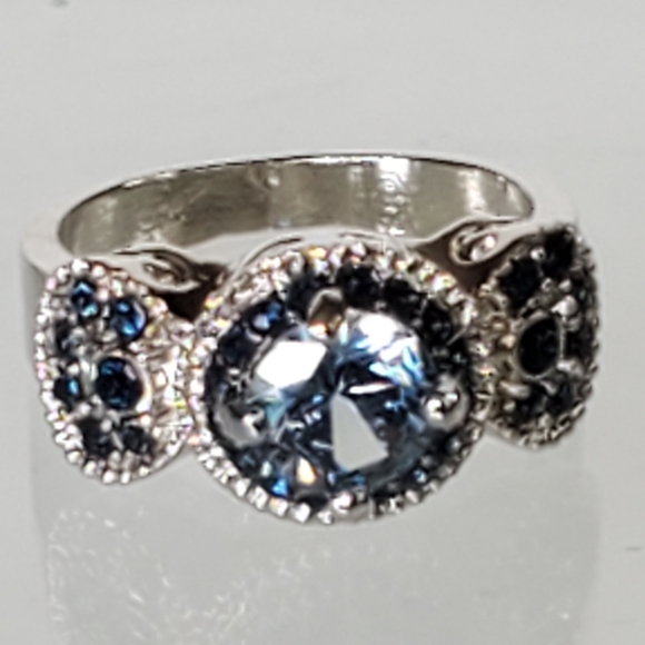 Silver Blue Vintage Inspired Cocktail Ring Valentines Day - Picture 5 of 9